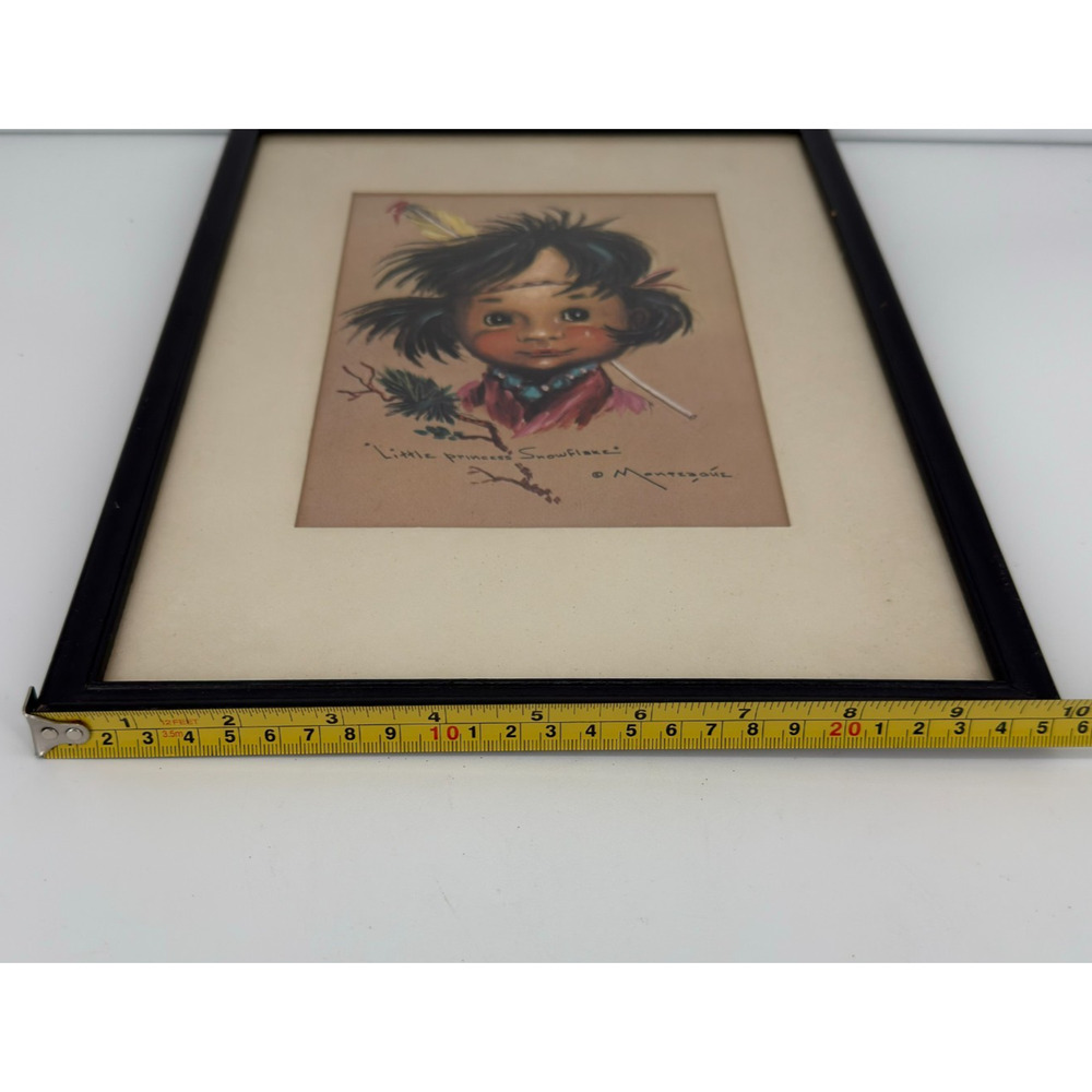Little Princess Snowflake Print Signed Monteague 1964 Vintage Framed Art - Picture 9 of 10